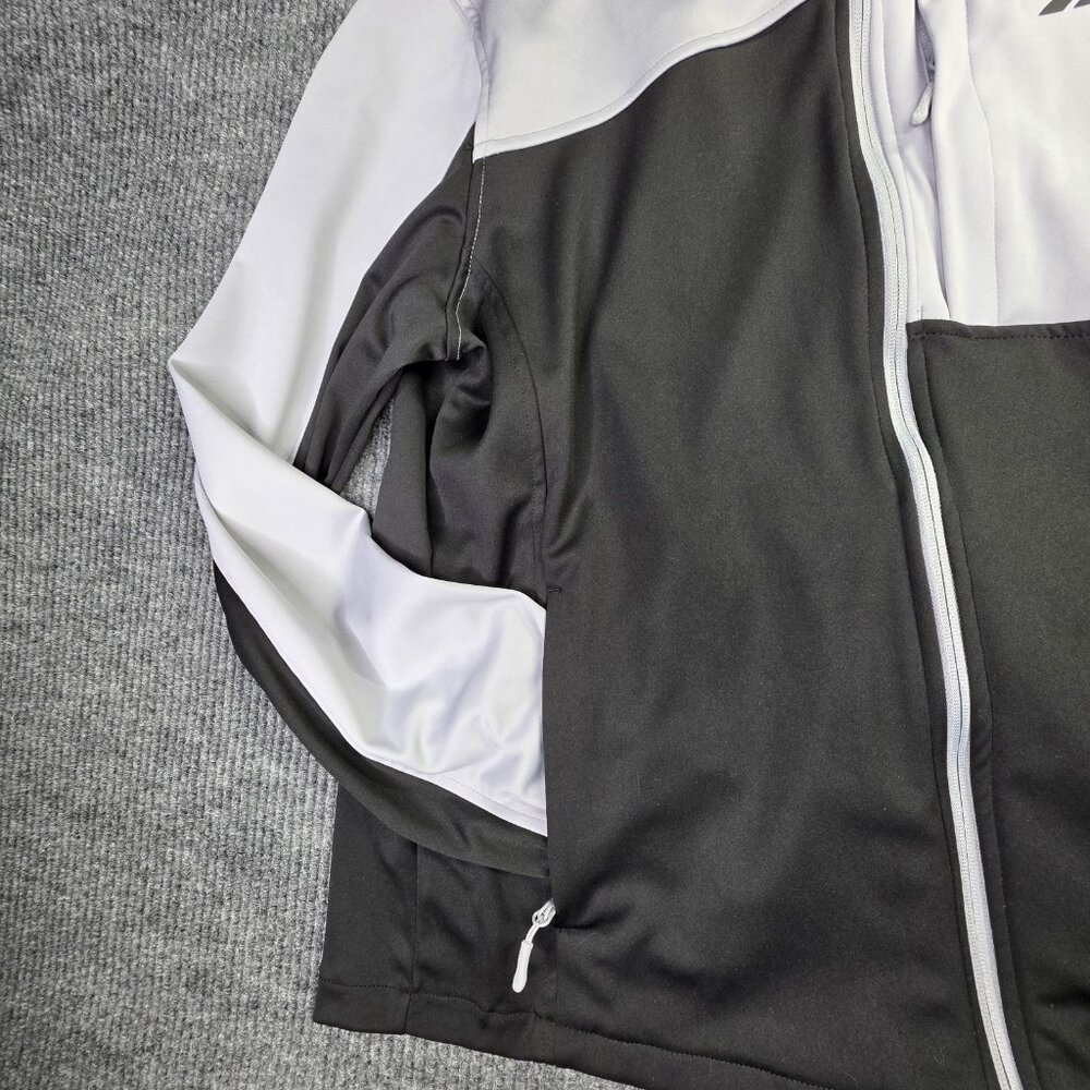 Reebok Track Jacket Mens L Black Gray Colorblock Spellout Hooded Zip Athleisure - Picture 3 of 13